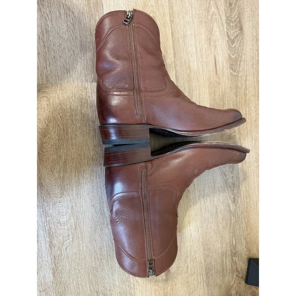 Tecovas The Dane Men’s Brown Leather Boots Side Zip Size 9.5 EE Western